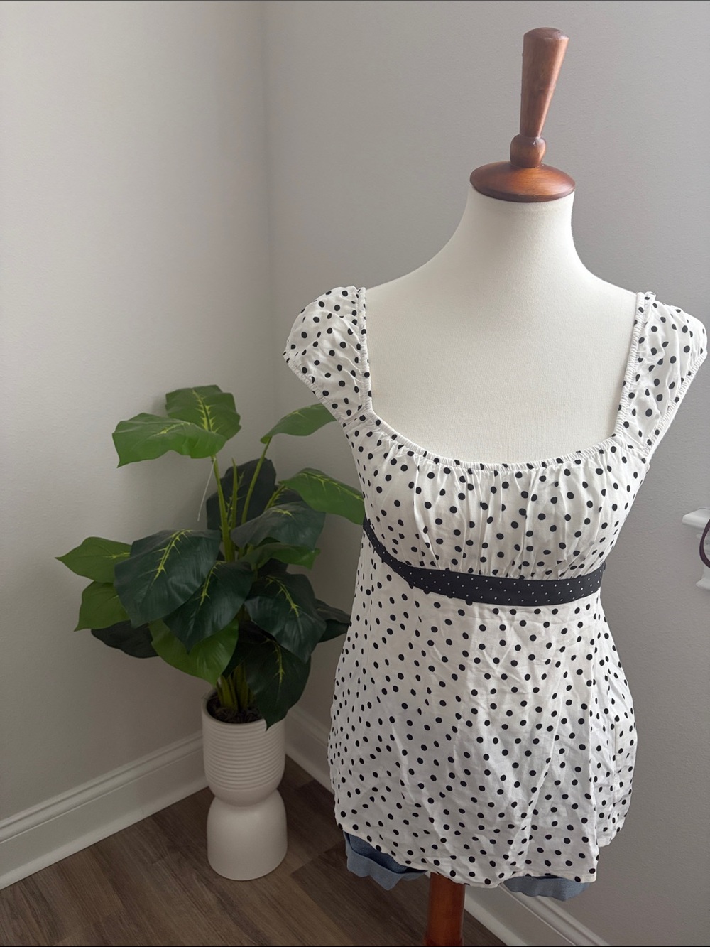 Hollister White Mini Dress with Black Polka Dots